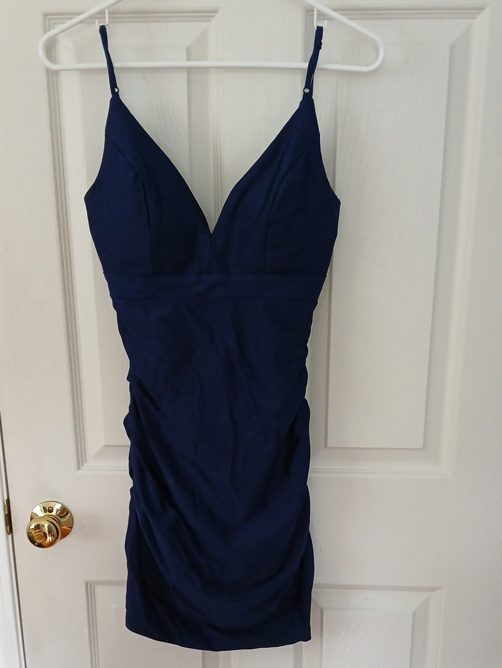 Windsor Navy V-Neck Ruched Bodycon Dress
